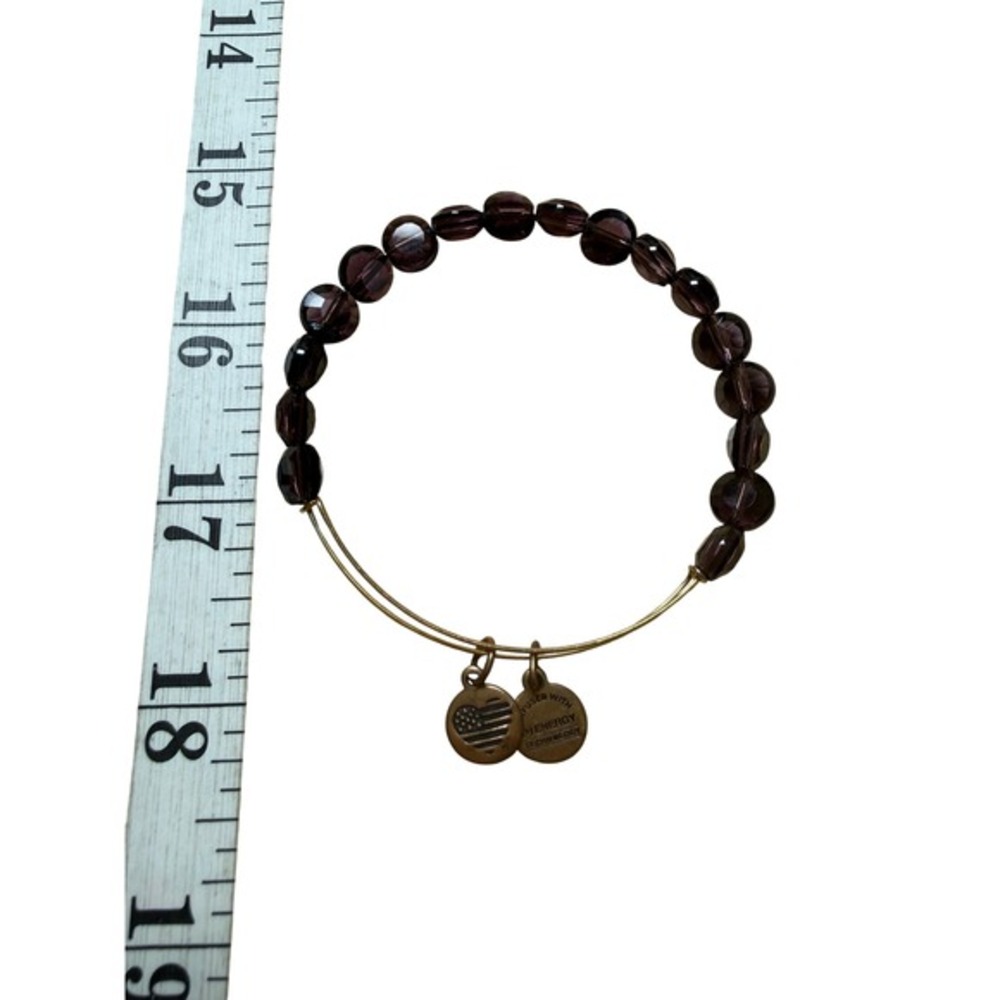 Alex and Ani Bangle Purple Beaded Expandable Gold Tone Charm Bracelet - Picture 2 of 7
